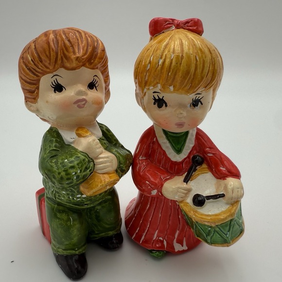 Sears Other - Drummer Boy Girl Music Ceramic Figures Christmas Sears Vtg Decor MCM Caroler Kid